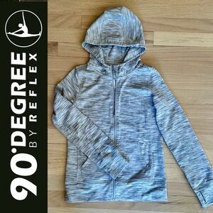 90 DEGREE BY REFLEX Girls Gray Zippered Hoodie with Thumb Holes